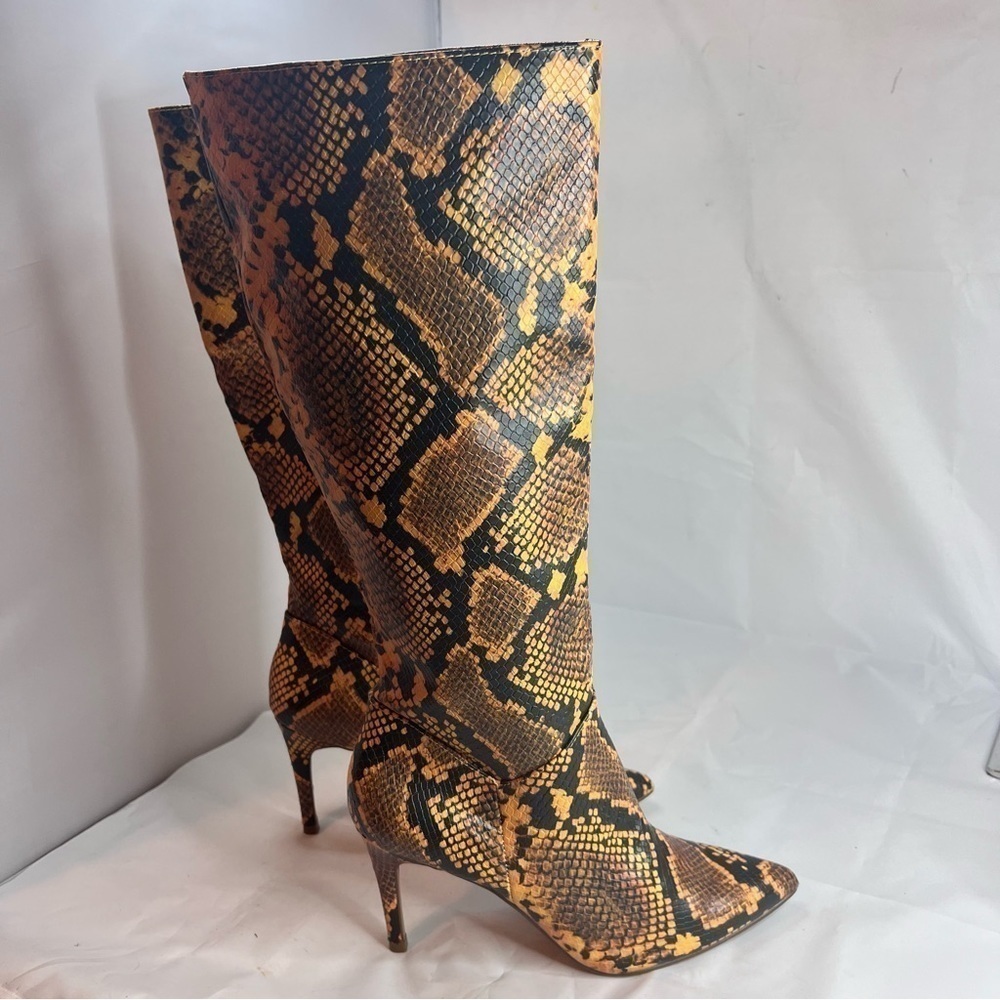 Womens Yellow Snakeskin Padded Kimari Pointed Toe Stiletto Heeled Boots - Picture 4 of 8